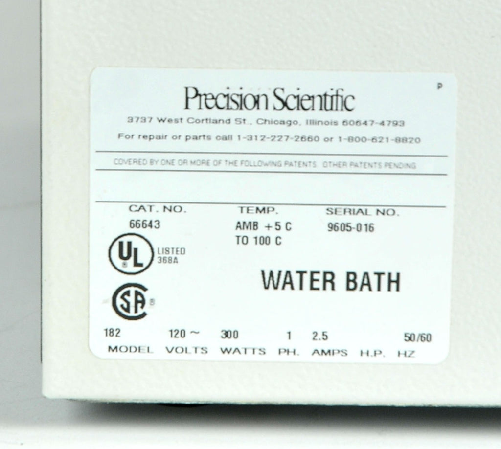 Precision Scientific Water Bath 182 66643 Lab Tool Cleaning 1.5 Gal 5.5 Liter