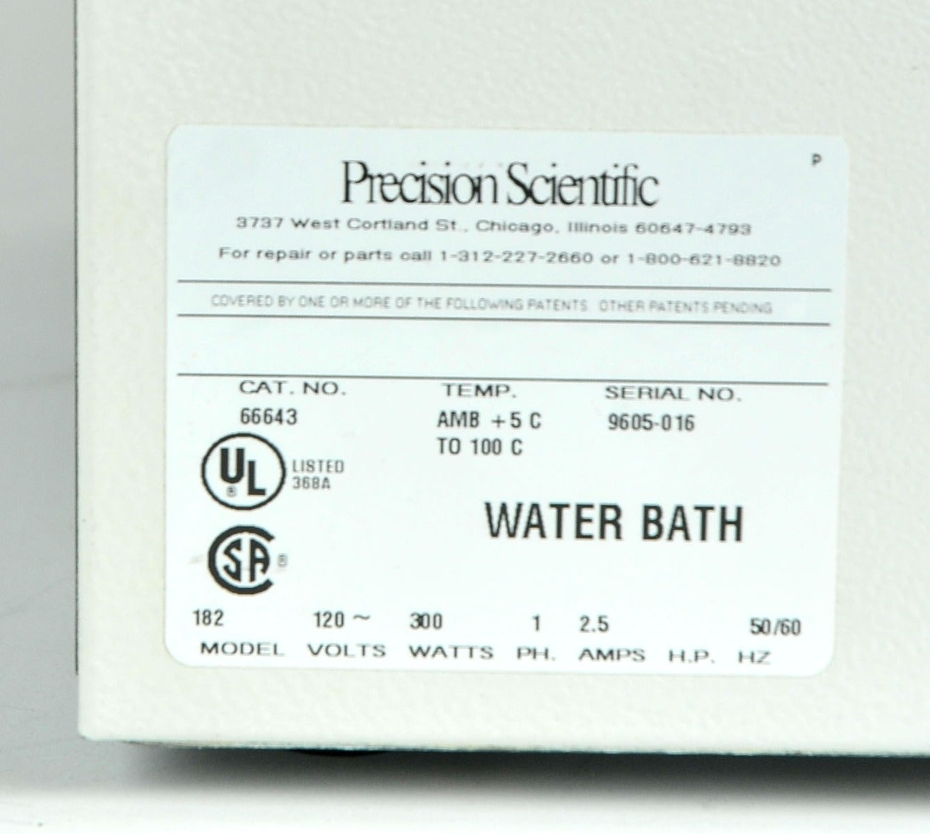 Precision Scientific Water Bath 182 66643 Lab Tool Cleaning 1.5 Gal 5.5 Liter