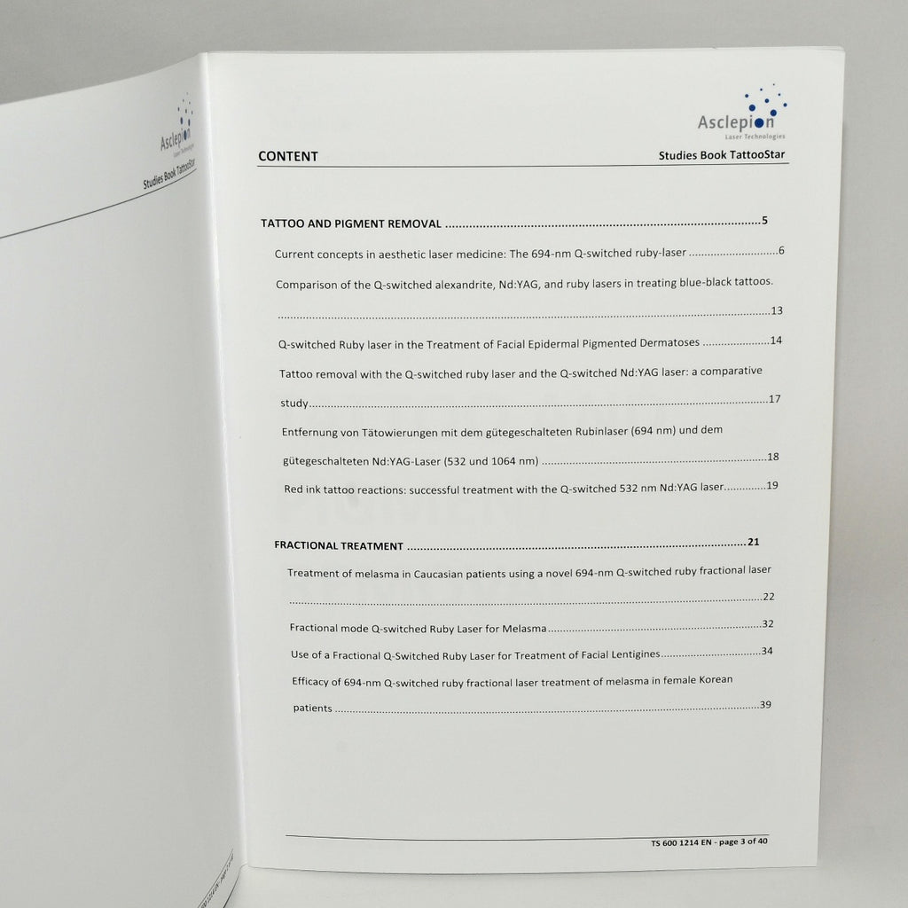 Asclepion Laser Technologies TattooStar Family Reference List Studies Book