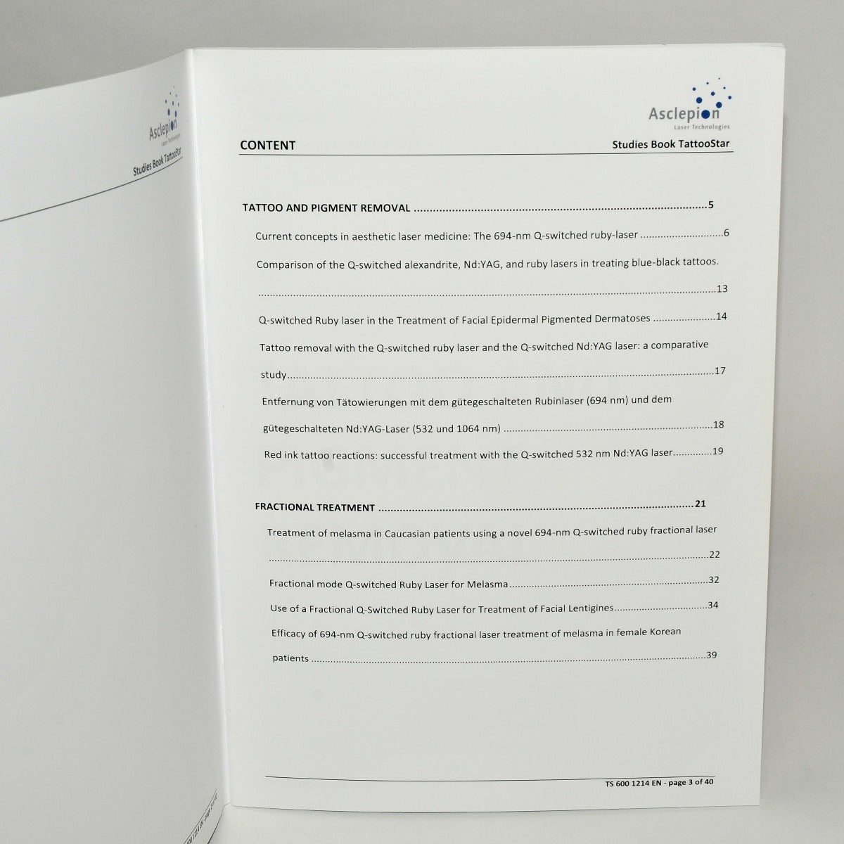 Asclepion Laser Technologies TattooStar Family Reference List Studies Book