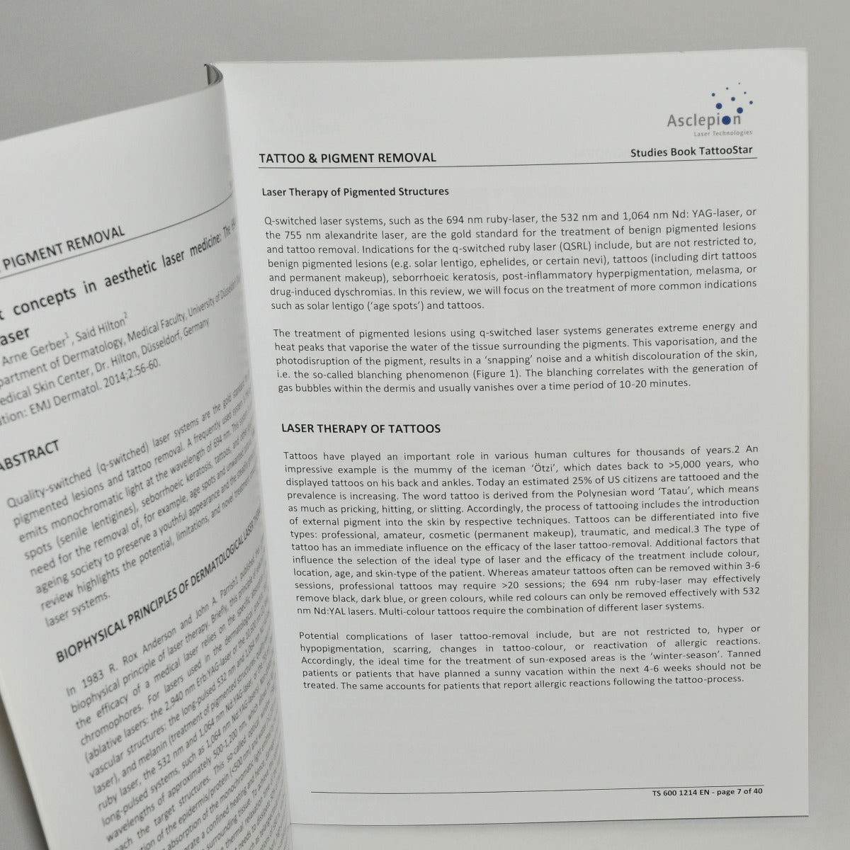 Asclepion Laser Technologies TattooStar Family Reference List Studies Book