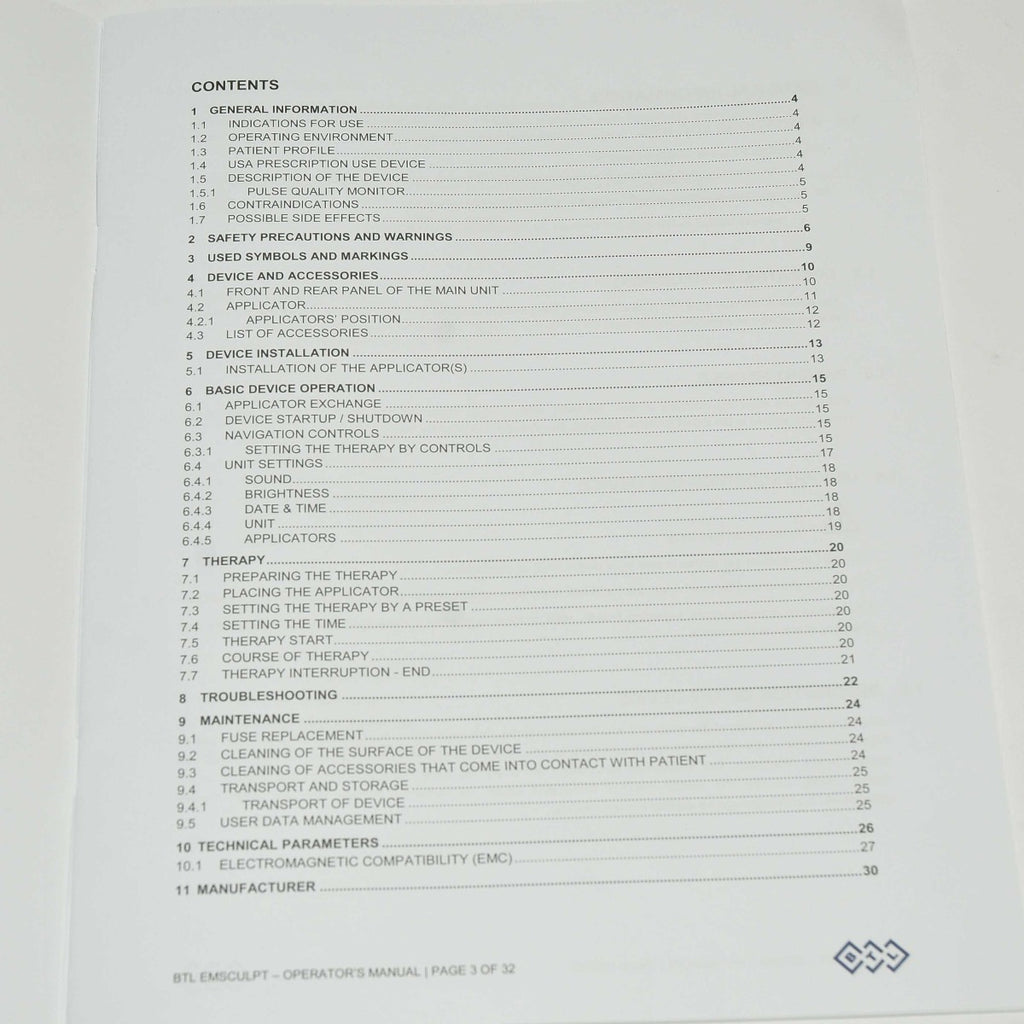 BTL Aesthetics EMSCULPT Operator Manual User Guide Operation Training Book Used