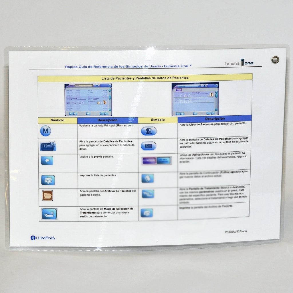 LUMENIS ONE Quick Reference Guide User Symbols (SPANISH) PB6500350 LUME1 Lume 1