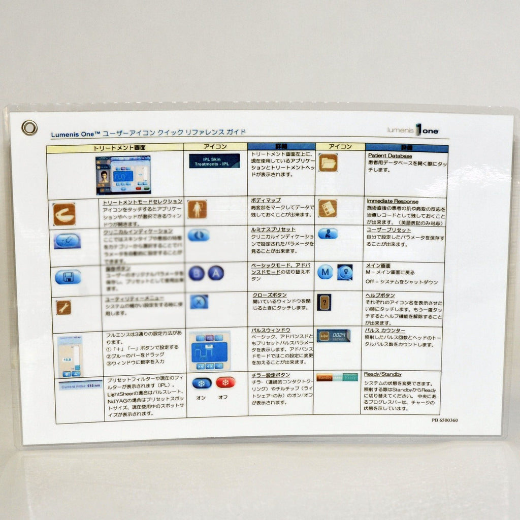 LUMENIS ONE Quick Reference Guide User Symbols (JAPANESE) PB6500360 LUME1 Lume 1
