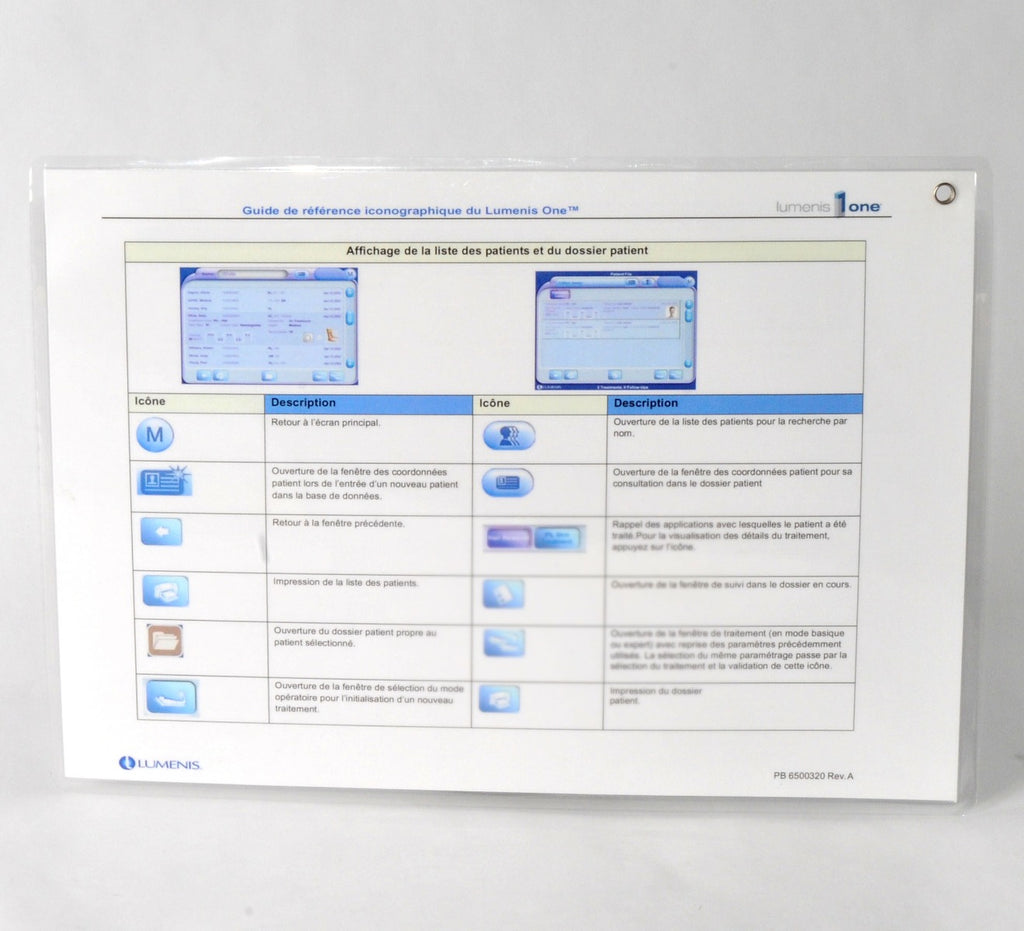 LUMENIS ONE Quick Reference Guide User Symbols (FRENCH) PB6500320 LUME1 Lume 1