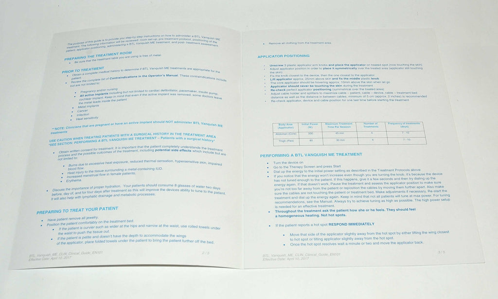 BTL Aesthetics Vanquish ME CLINICAL GUIDE Operation Training Supplement Manual