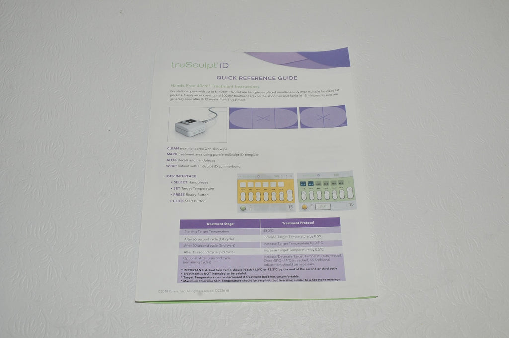 Cutera truSculpt iD Patient Treatment QUICK REFERENCE GUIDE 40cm2 16cm2 HP D2236