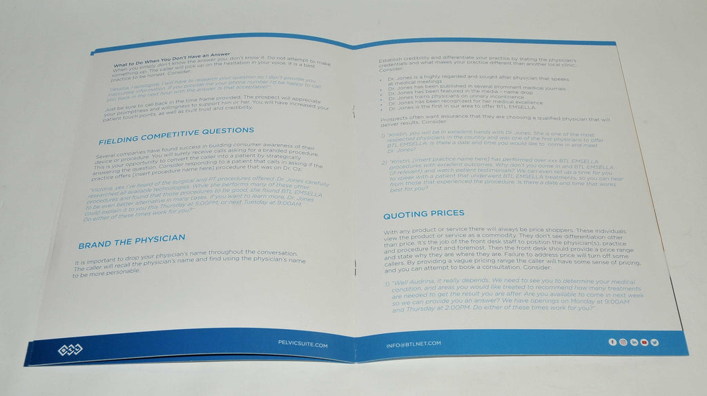 BTL Aesthetics EMSELLA Phone Consultation User Guide Manual Training Booklet