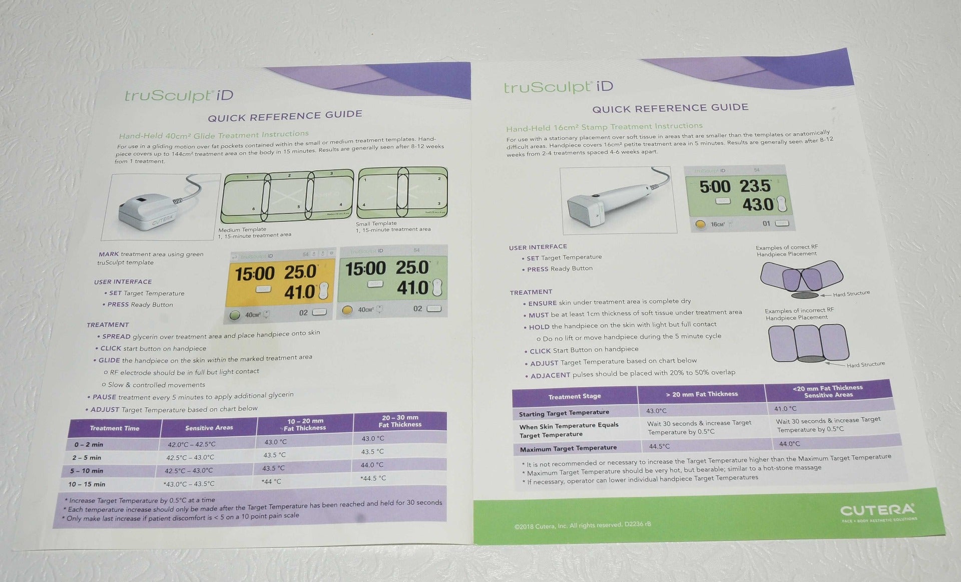 Cutera truSculpt iD Patient Treatment QUICK REFERENCE GUIDE 40cm2 16cm2 HP D2236