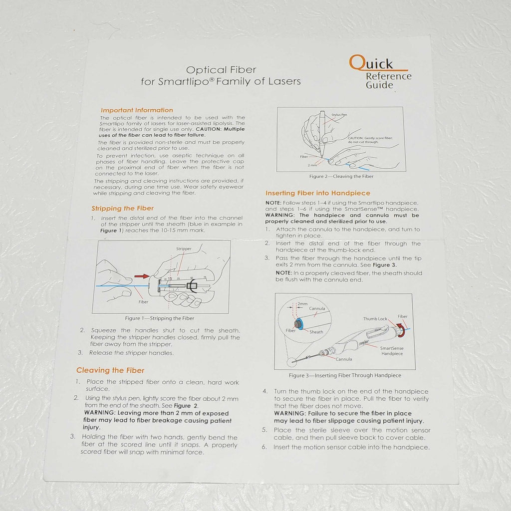 Cynosure SmartLipo TriPlex Laser 600 1000um Optical Fiber Quick Reference Guide