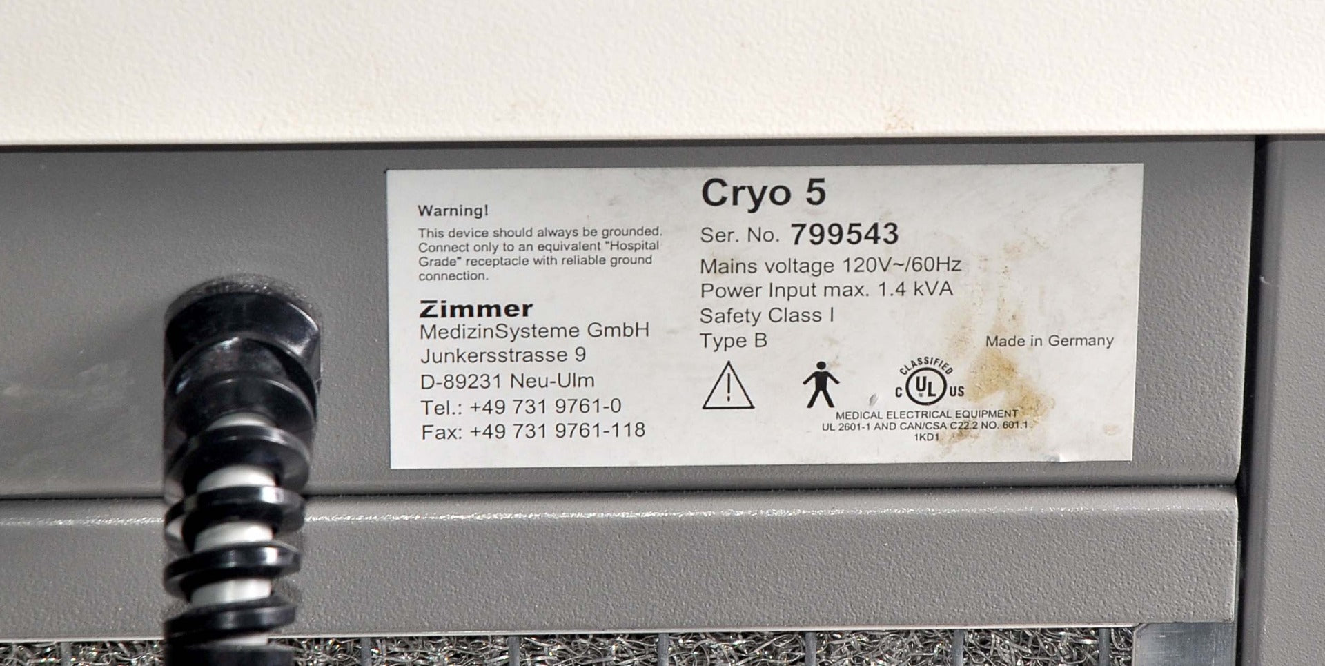 Zimmer Cryo5 CHILLER Syneron Skin Cooling Epidermal SmartCool Cryo 5 IPL Laser