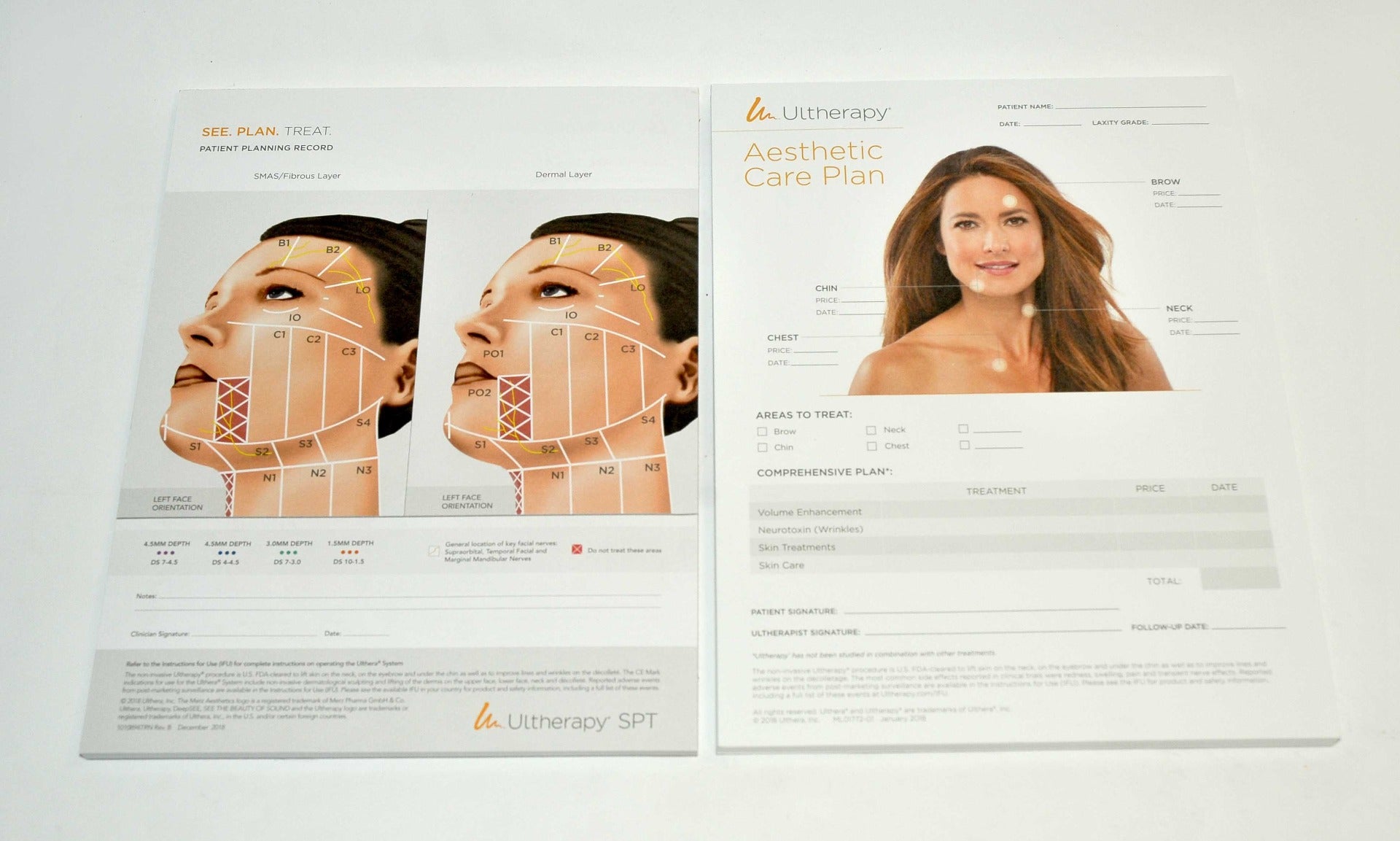 Ulthera Ultherapy AESTHETIC CARE PLAN & Patient Planning Treatment Record Forms