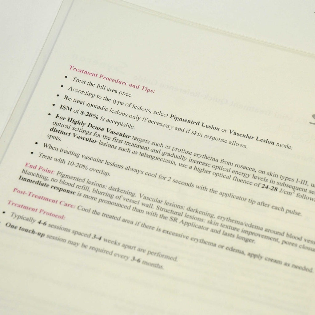 Syneron SRA Elos Plus Mini Treatment Quick Reference Guide Procedure Parameters