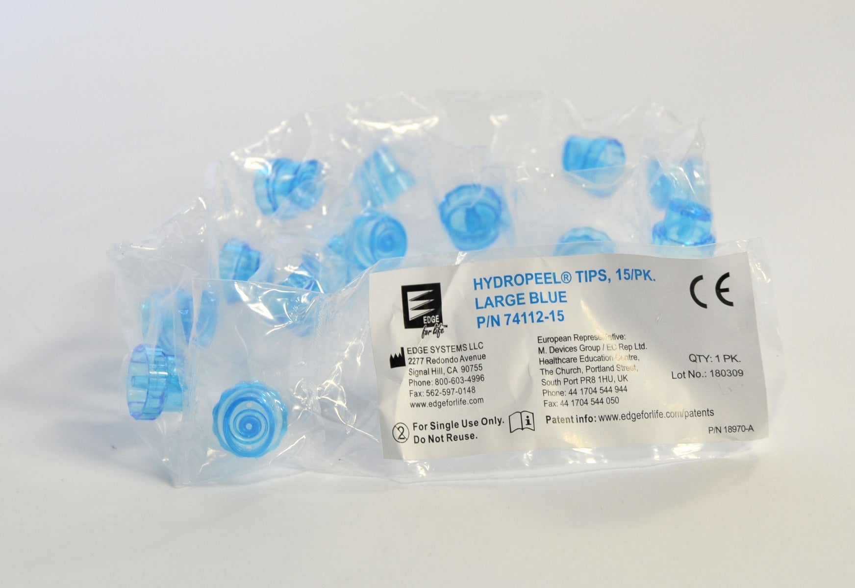 EDGE Systems Hydropeel Large BLUE Tips P/N 74112-15 Hydrafacial LOT x15 Pcs