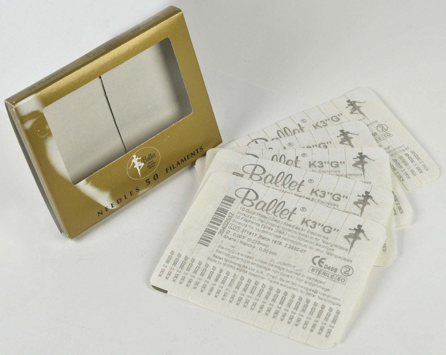 Ballet K3 G 0.075mm x 0.80mm Electrolysis Needle Filaments x50 Pcs Exp 07/22