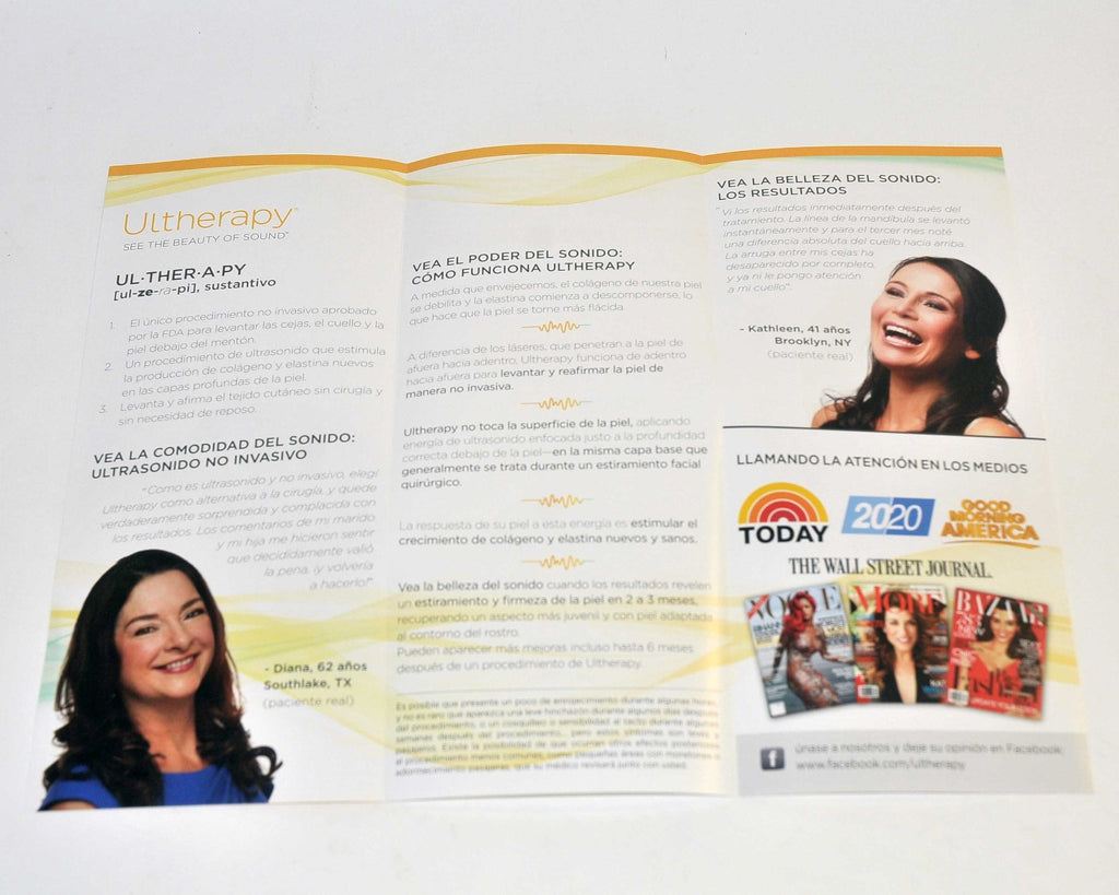 Ulthera Ultherapy Patient TriFold Brochure in Spanish Before After Photos x48Pcs