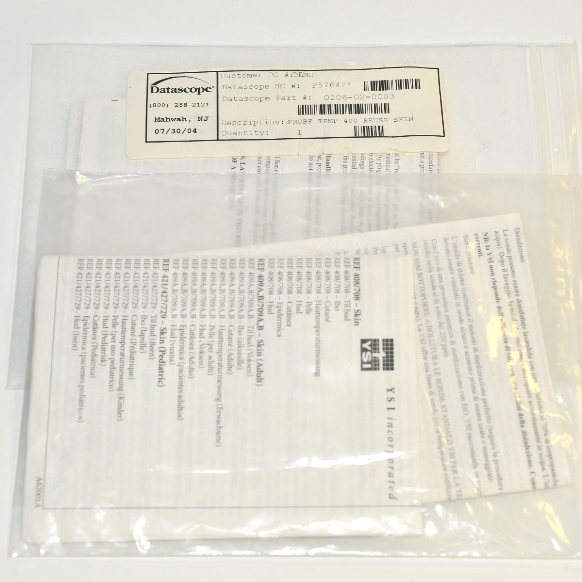 Datascope YSI 400 & 700 Series Temperature Probe Instructions Directions