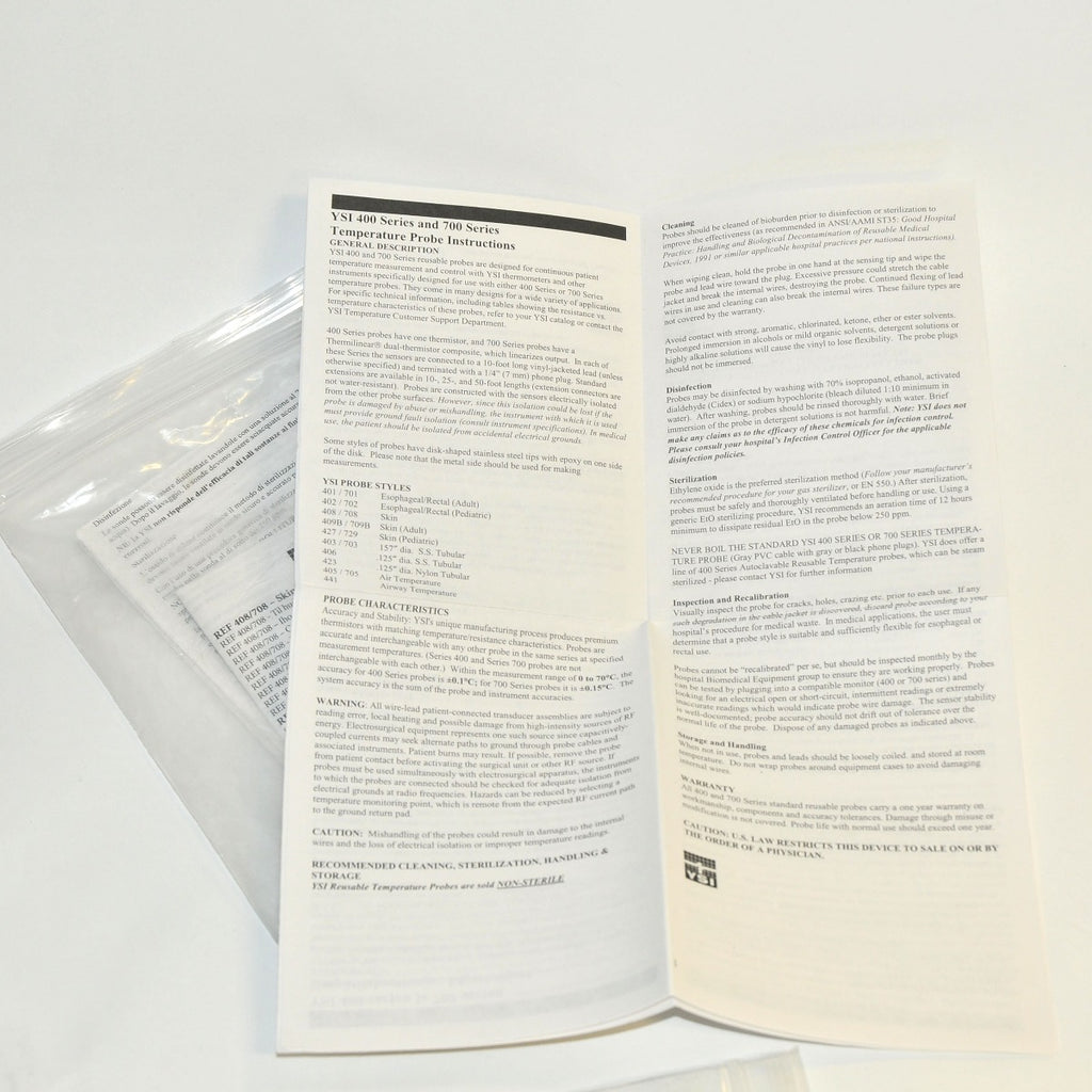Datascope YSI 400 & 700 Series Temperature Probe Instructions Directions