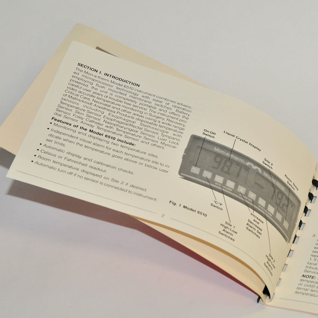 Mallinckrodt Anesthesia MON-A-THERM Model 6510 Operating Instructions Manual