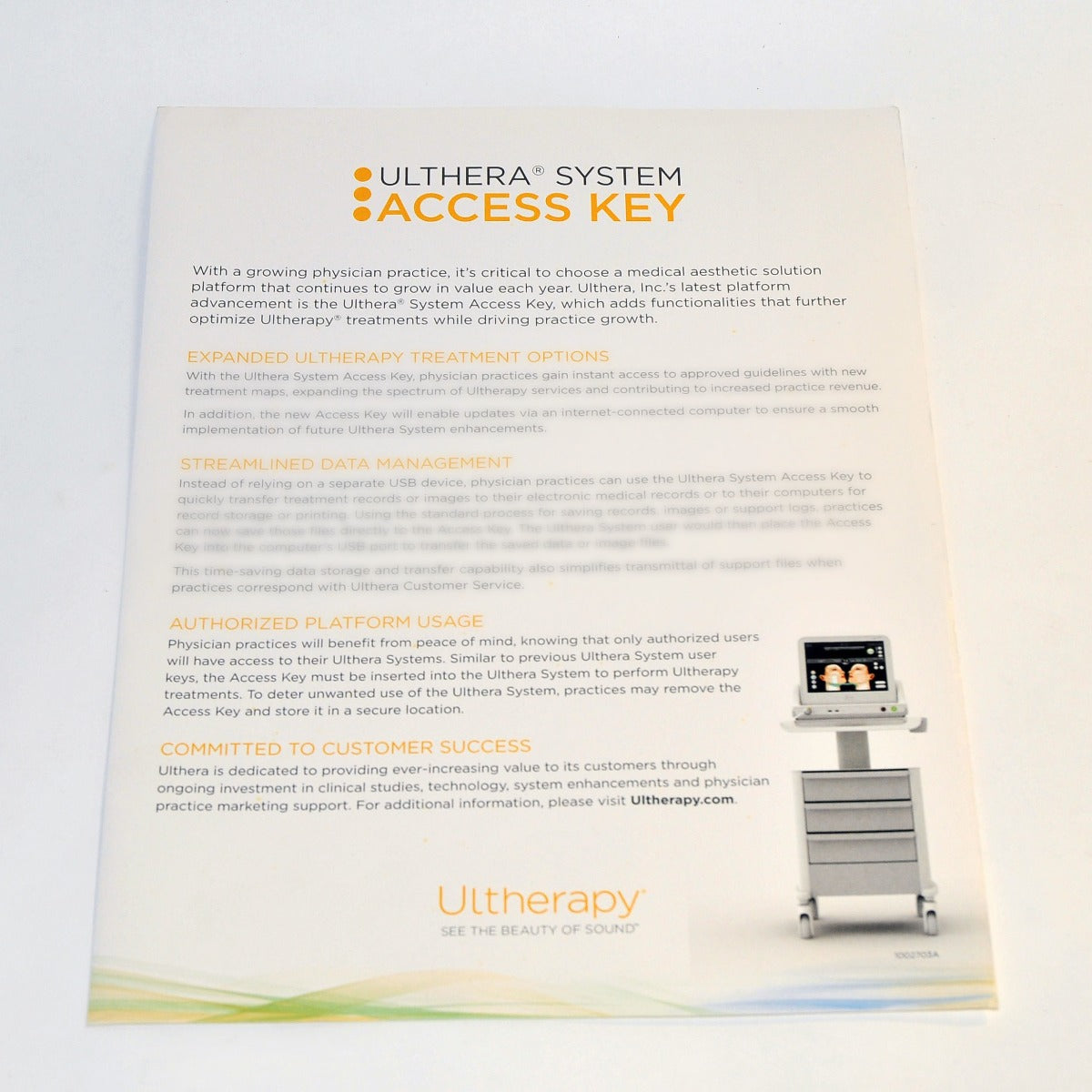 Ulthera System ACCESS KEY Information Patient Brochure Sheet Ultherapy 1002703A
