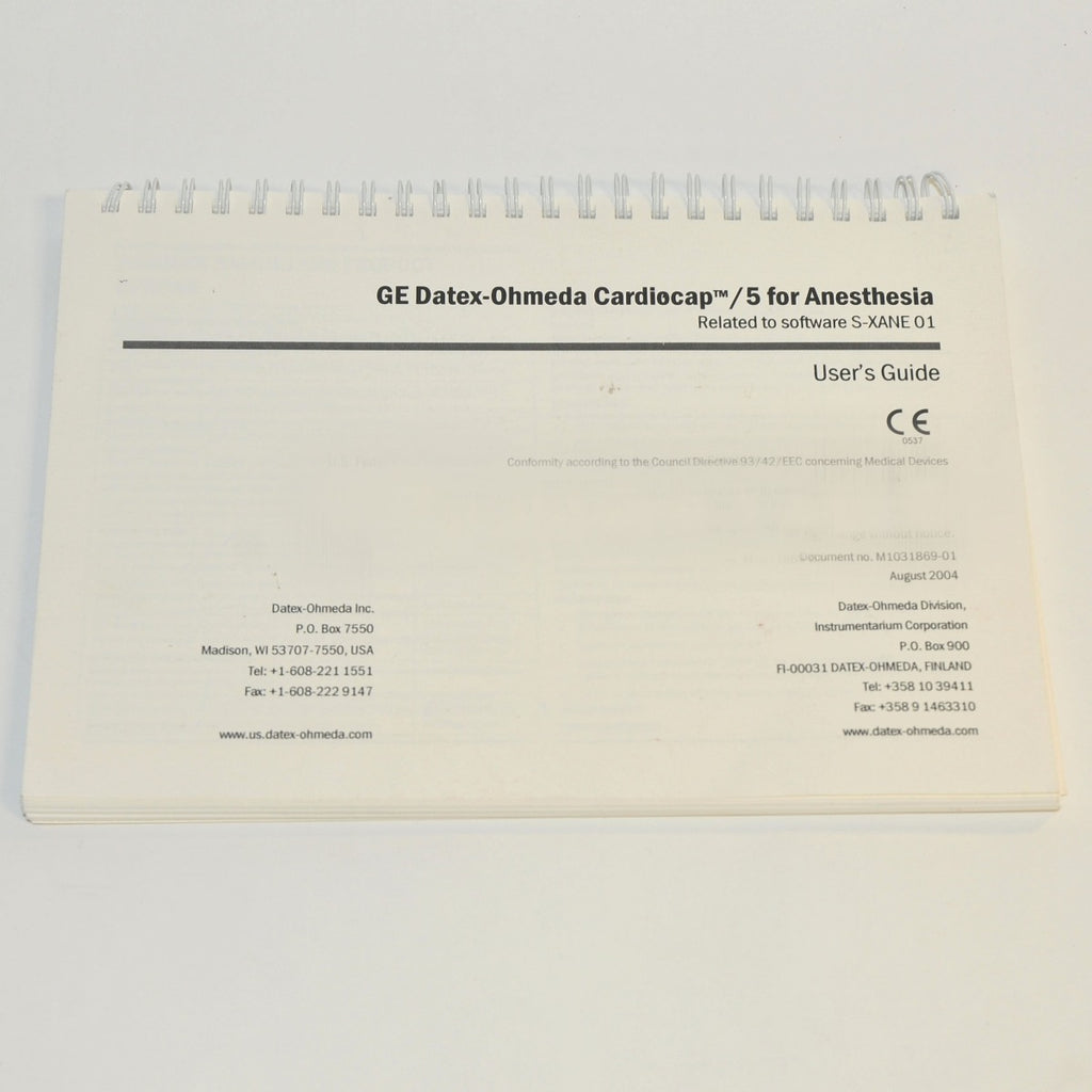 GE Datex-Ohmeda Cardiocap 5 for Anesthesia S-XANE USER's Guide Manual (60 Pgs)