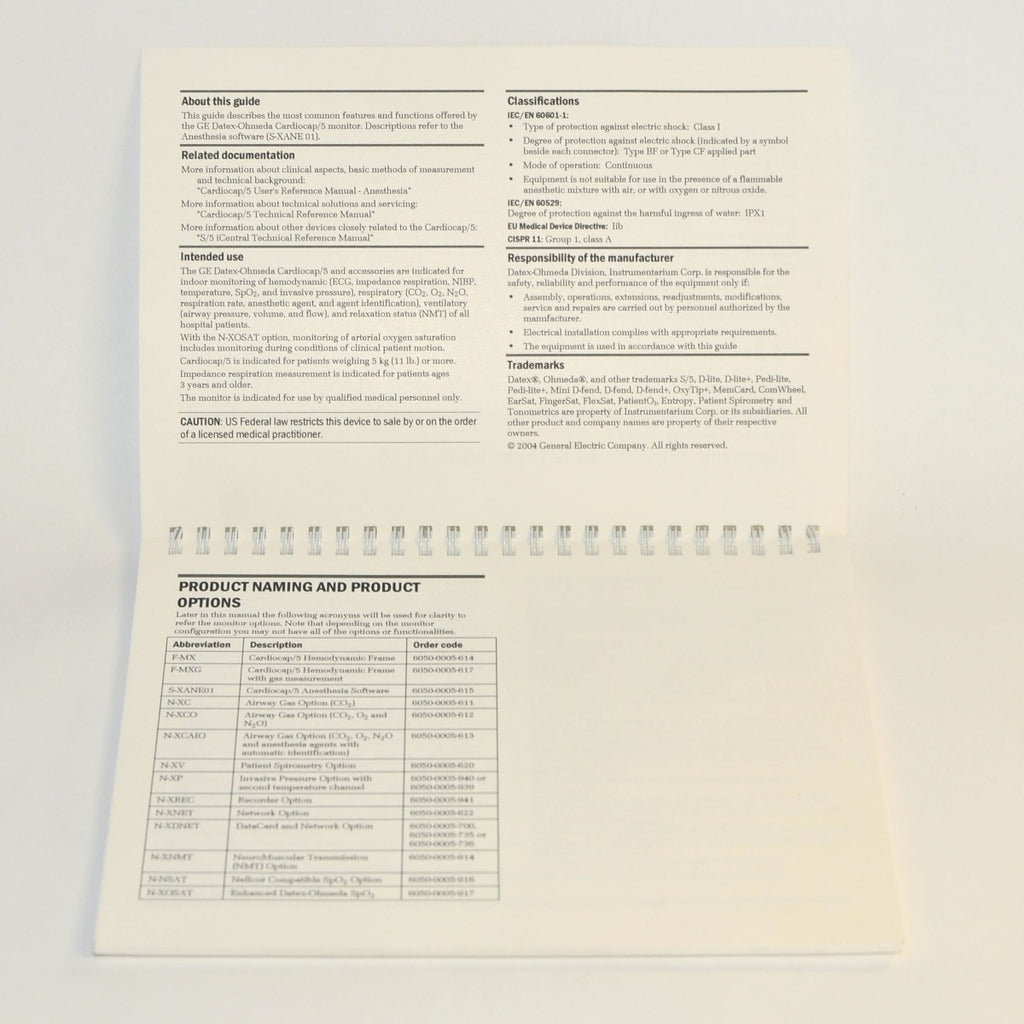GE Datex-Ohmeda Cardiocap 5 for Anesthesia S-XANE USER's Guide Manual (60 Pgs)