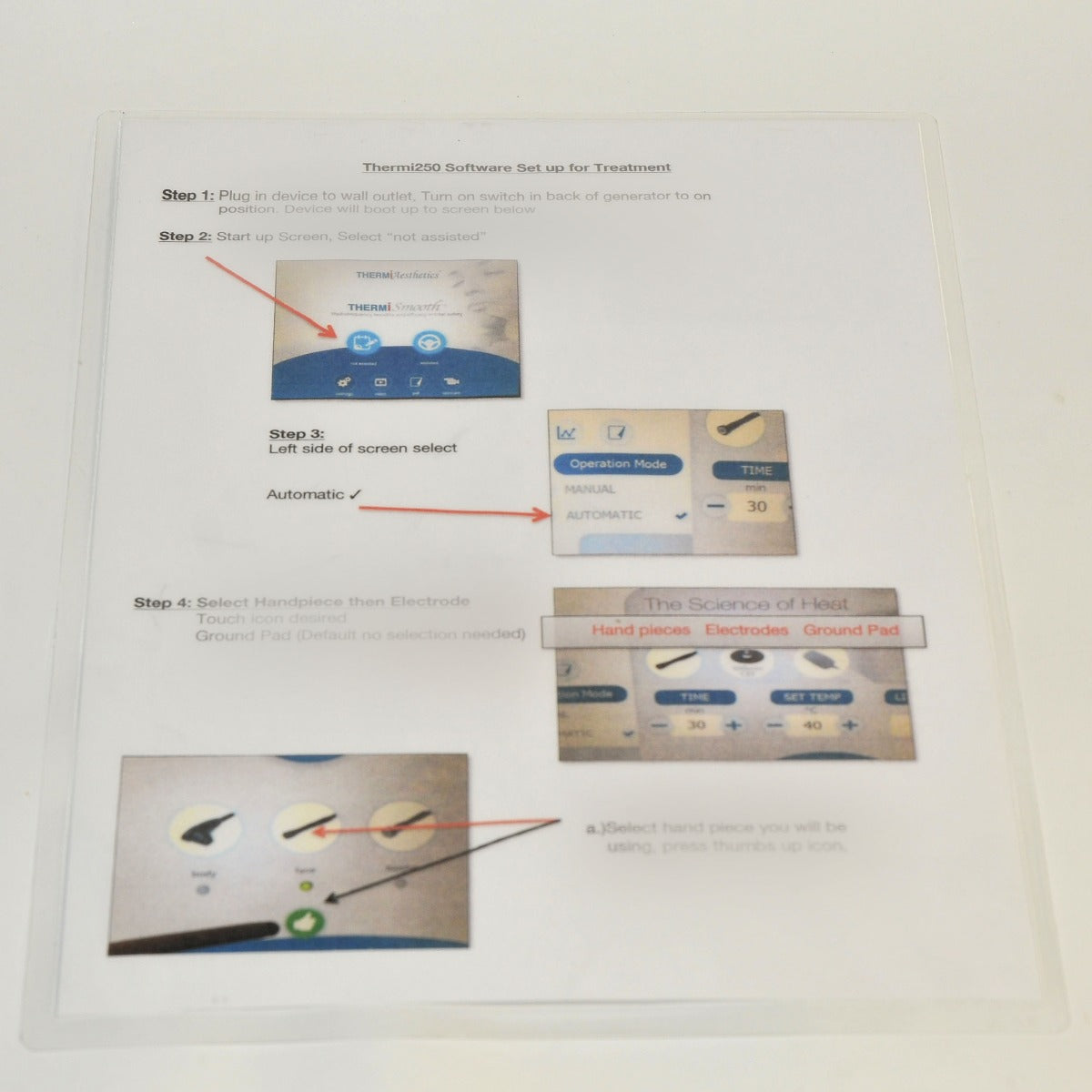 Thermi Aesthetics Thermi250 Software Setup Treatment Instruction Guide Sheet 250