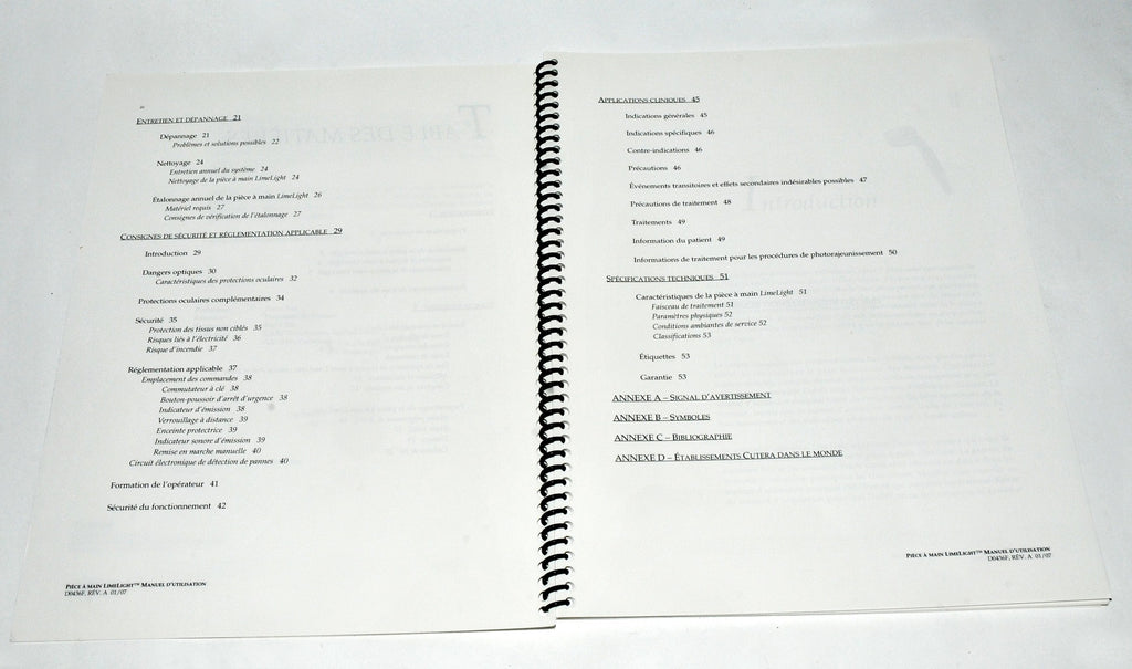 Cutera LimeLight Operator Manual User Guide FRENCH Manuel d'utilisation D0436F