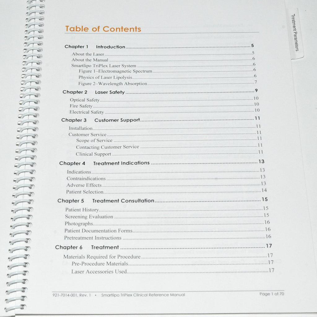 Cynosure SmartLipo TriPlex Laser Clinical Reference Manual User Operator Guide
