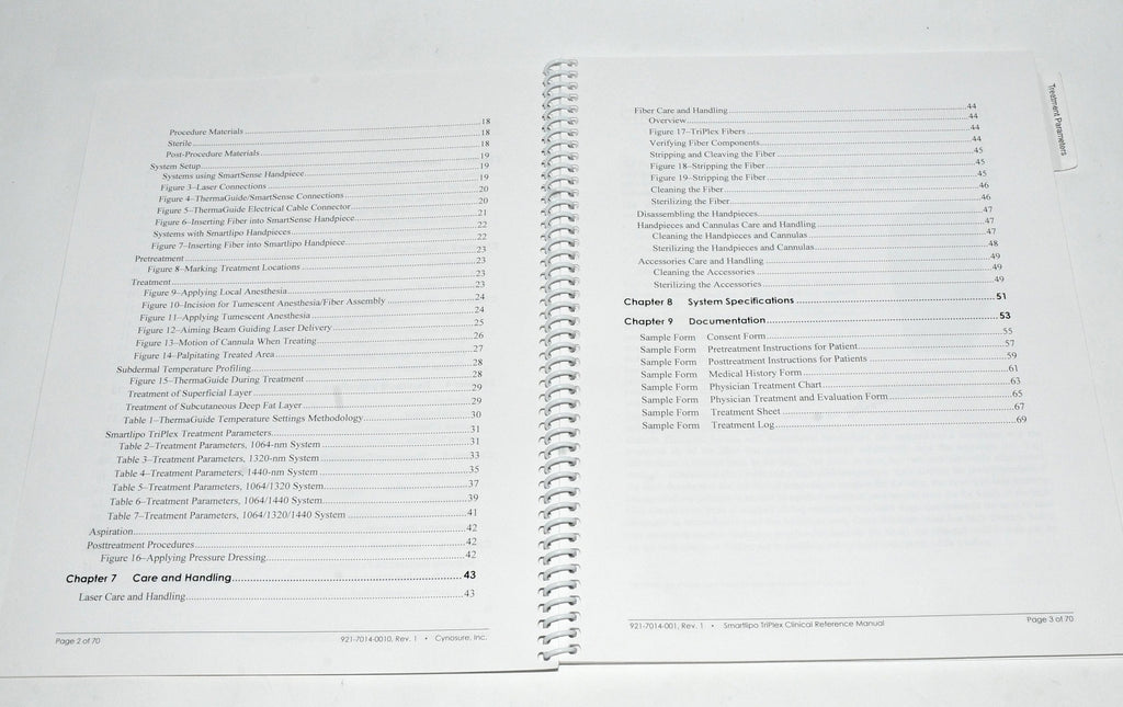 Cynosure SmartLipo TriPlex Laser Clinical Reference Manual User Operator Guide
