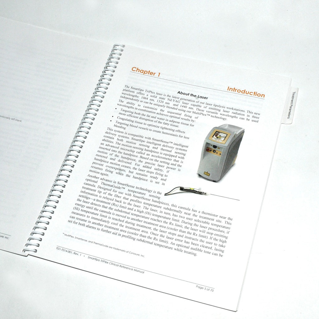 Cynosure SmartLipo TriPlex Laser Clinical Reference Manual User Operator Guide
