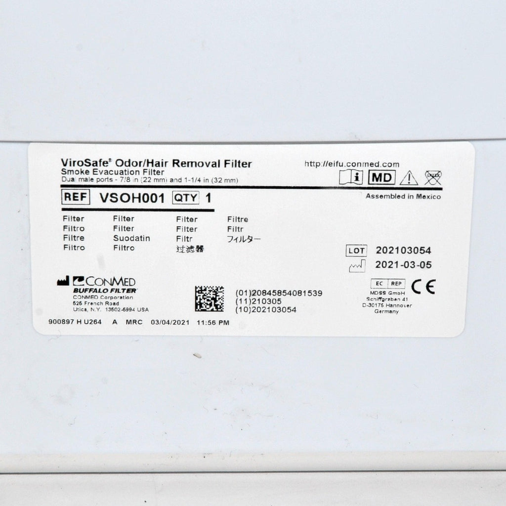 BUFFALO FILTER ConMed ViroSafe Odor Hair Removal Smoke Evacuation VS0H001 Used