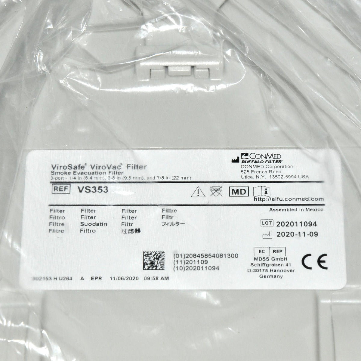 BUFFALO FILTER ViroSafe ViroVac Smoke Evacuation VS353 Evacuator 3-Port NEW