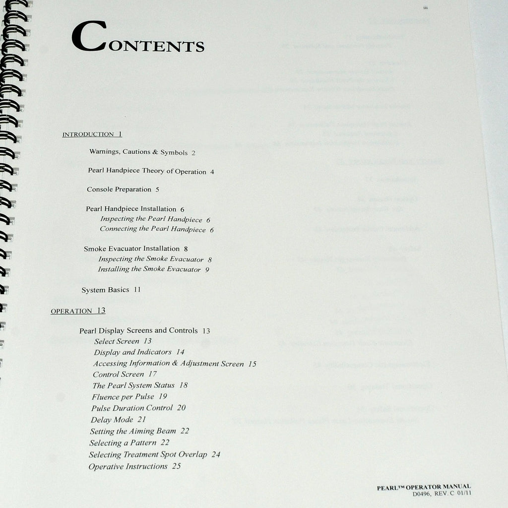 Cutera Xeo Laser Pearl Handpiece Operator Manual User Reference Guide Hand Piece