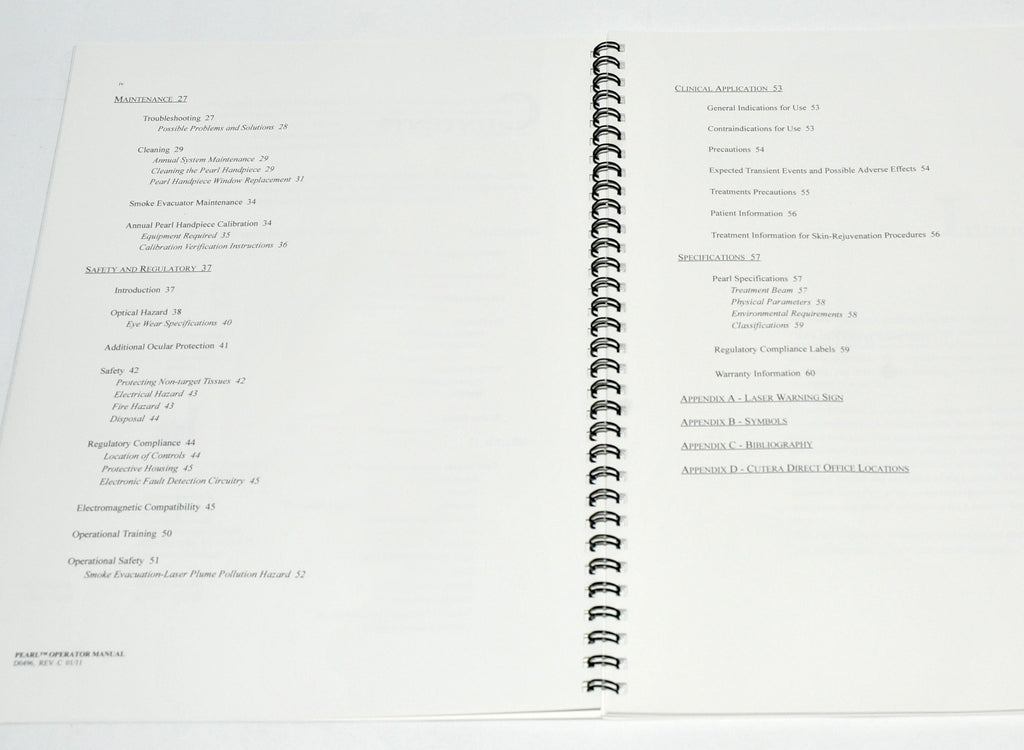 Cutera Xeo Laser Pearl Handpiece Operator Manual User Reference Guide Hand Piece