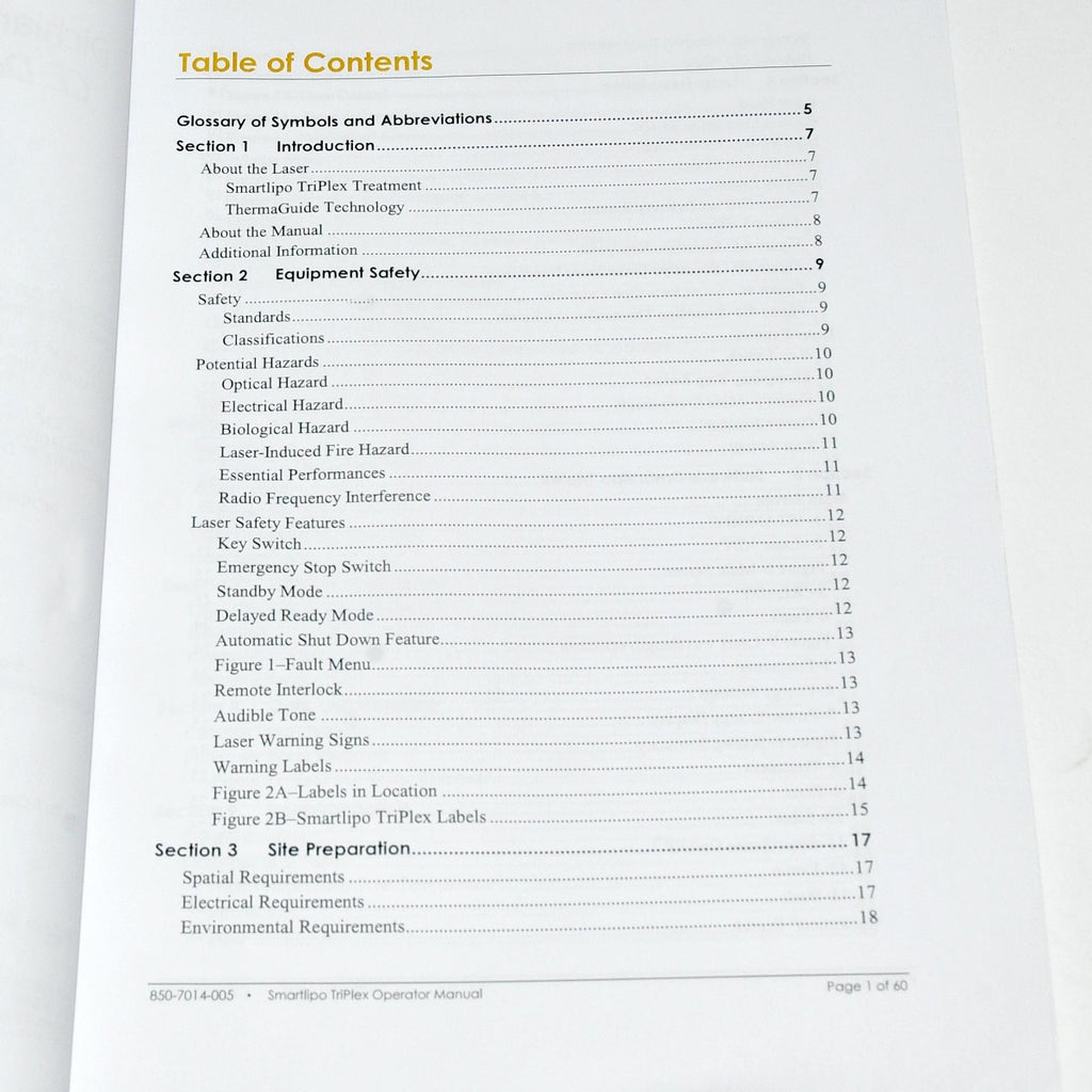 Cynosure SmartLipo TriPlex SLT II Laser Operator Manual User Reference Guide