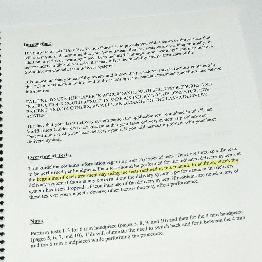 Candela SmoothBeam Laser Delivery System User 4 6mm Verification Procedure Guide