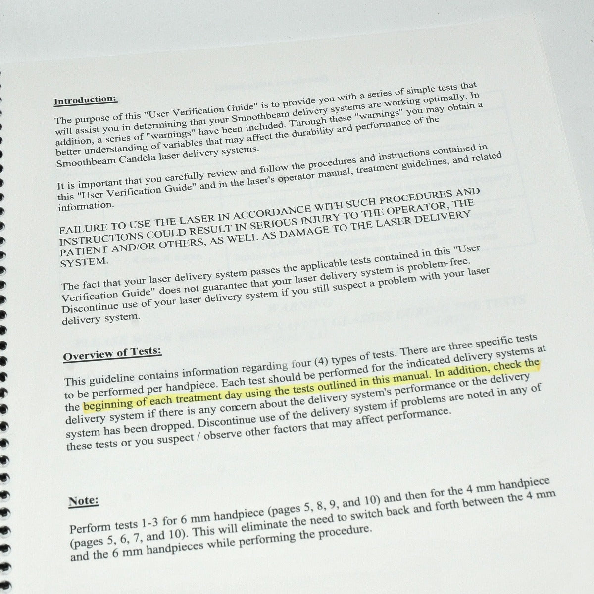 Candela SmoothBeam Laser Delivery System User 4 6mm Verification Procedure Guide