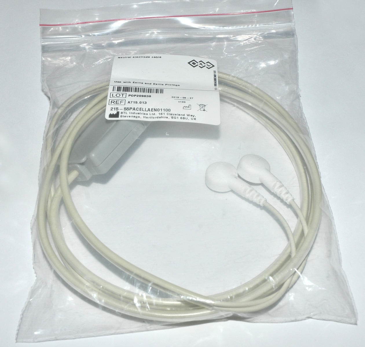 BTL Exilis Neutral Electrode Grounding Pad Return Electrode Cable Dual Leads NEW