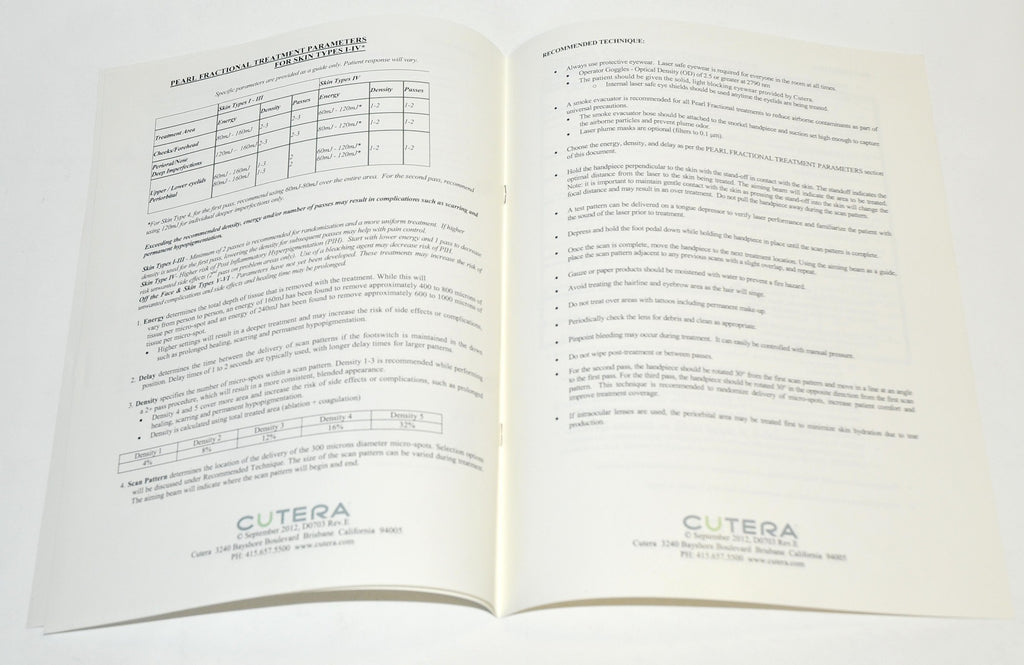 Cutera Laser Pearl Fractional Treatment Guidelines Operator User Guide D0703