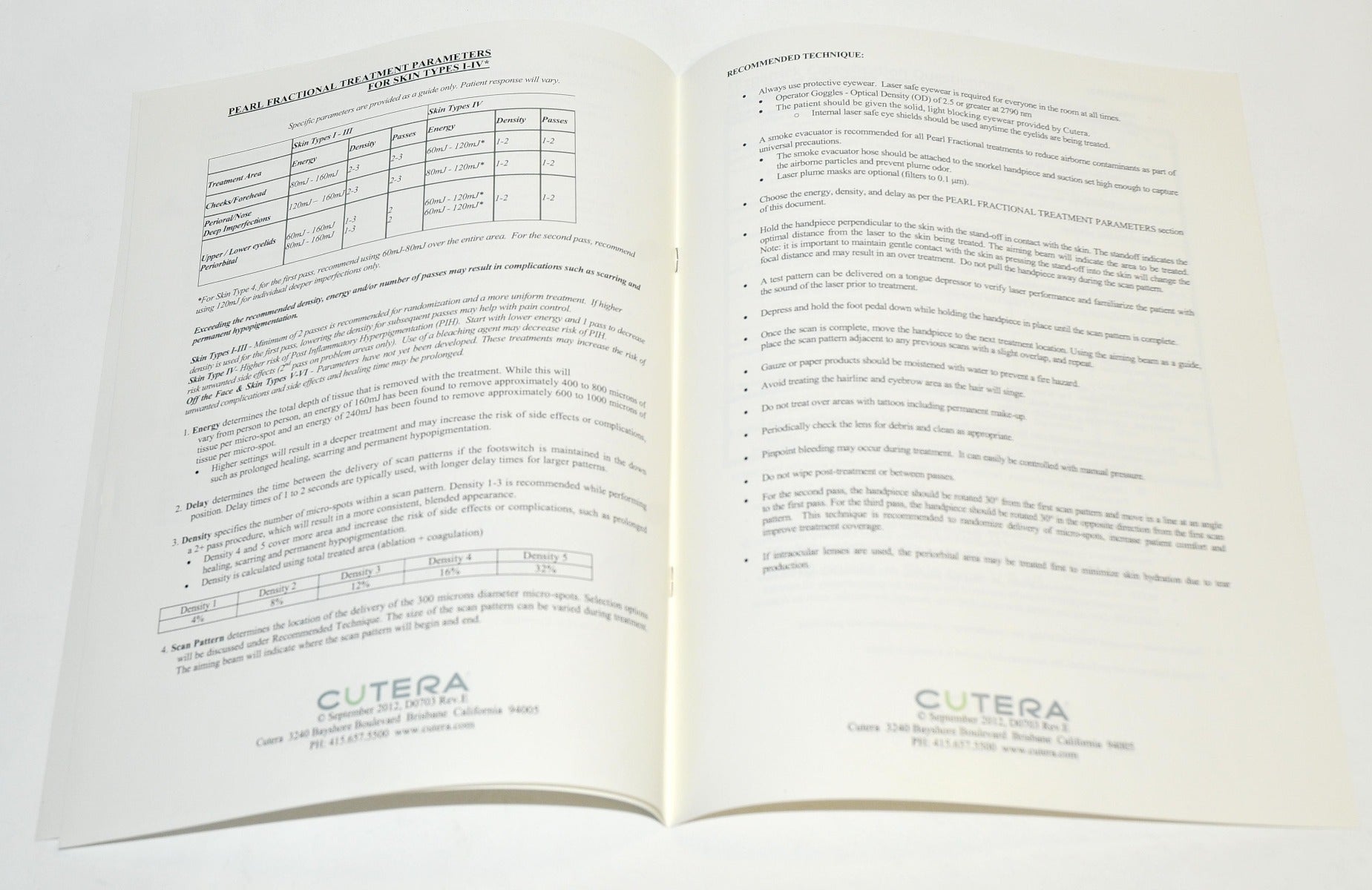 Cutera Laser Pearl Fractional Treatment Guidelines Operator User Guide D0703
