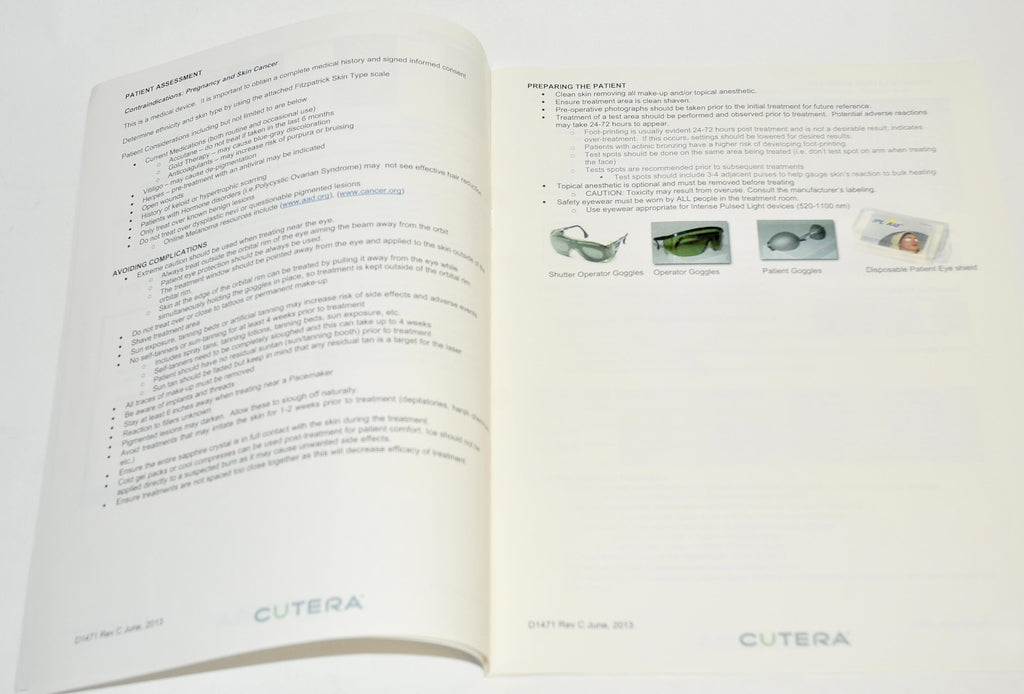 Cutera Laser Prowave LX Handpiece Treatment Guidelines User Operator Guide D1471