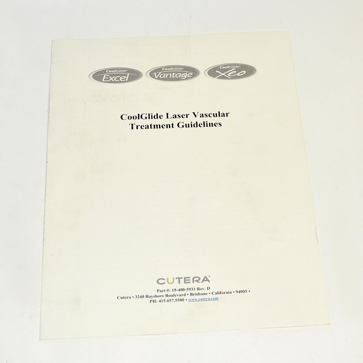 Cutera Laser CoolGlide Excel Vantage Xeo Vascular Treatment Guideline Guide