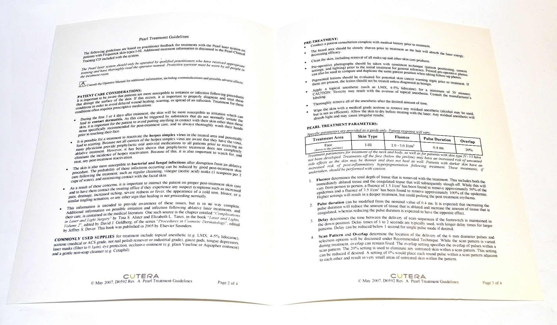 Cutera Laser Pearl Fractional Handpiece Treatment Guidelines D0592 User Guide