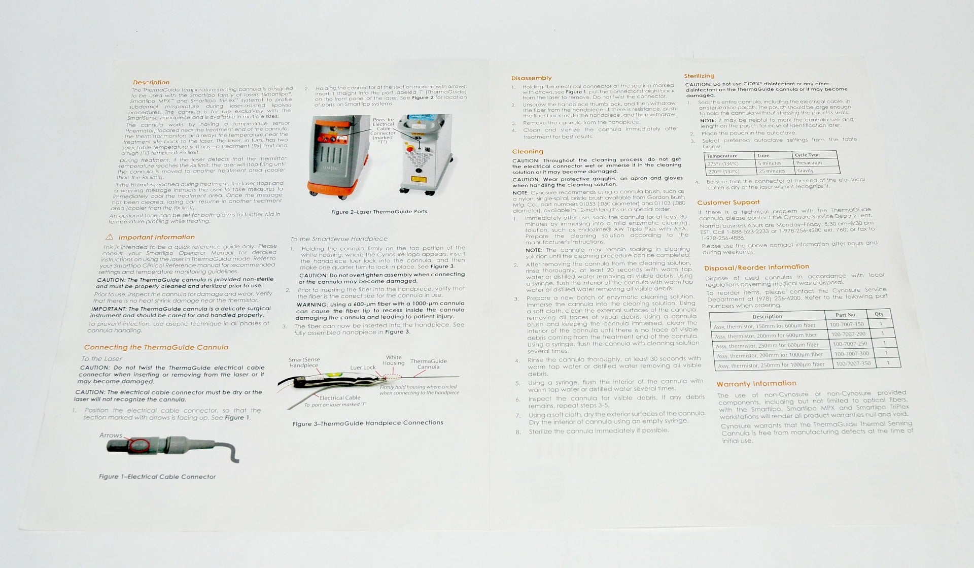 Cynosure SmartLipo ThermaGuide User QUICK REFERENCE GUIDE Thermal Sensing