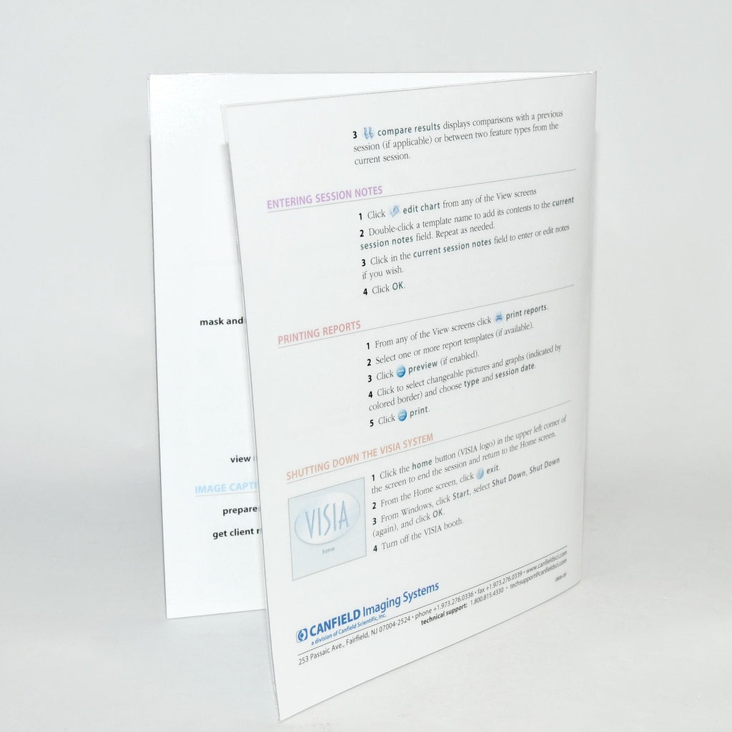 Canfield Scientific Imaging VISIA Quick Reference Guide Startup Shutdown Guide