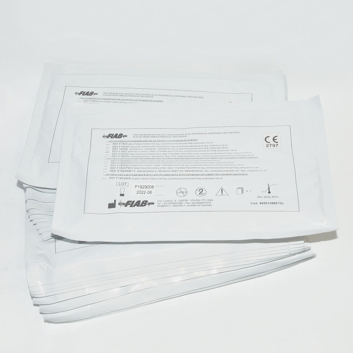 FIAB Electrosurgical Disposable Ground Pads REF F7820 Rem Type Exp 11-2021 x22Pc