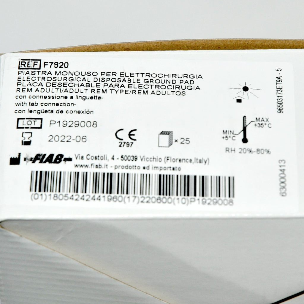 FIAB Electrosurgical Disposable Ground Pads REF F7820 Rem Type Exp 06-2022 x25Pc
