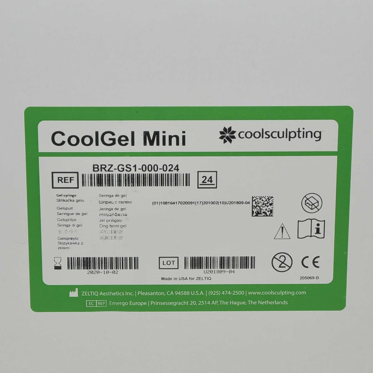 ZELTIQ CoolSculpting CoolGel Mini BRZ-GS1-000-024 Syringe / x24Pcs - EXPIRED