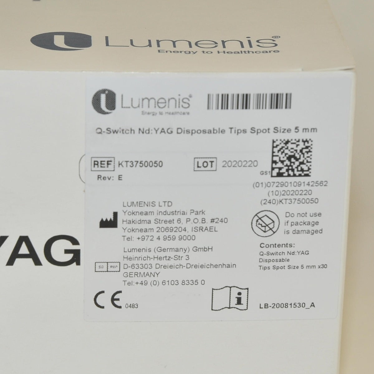 Lumenis M22 Q-Switched Laser Nd YAG Treatment Head 5mm Disposable Tips KT3750050